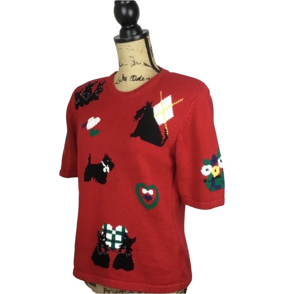 Susan Bristol Scotties Sweater Red VTG Holiday Christmas - Picture 8 of 8